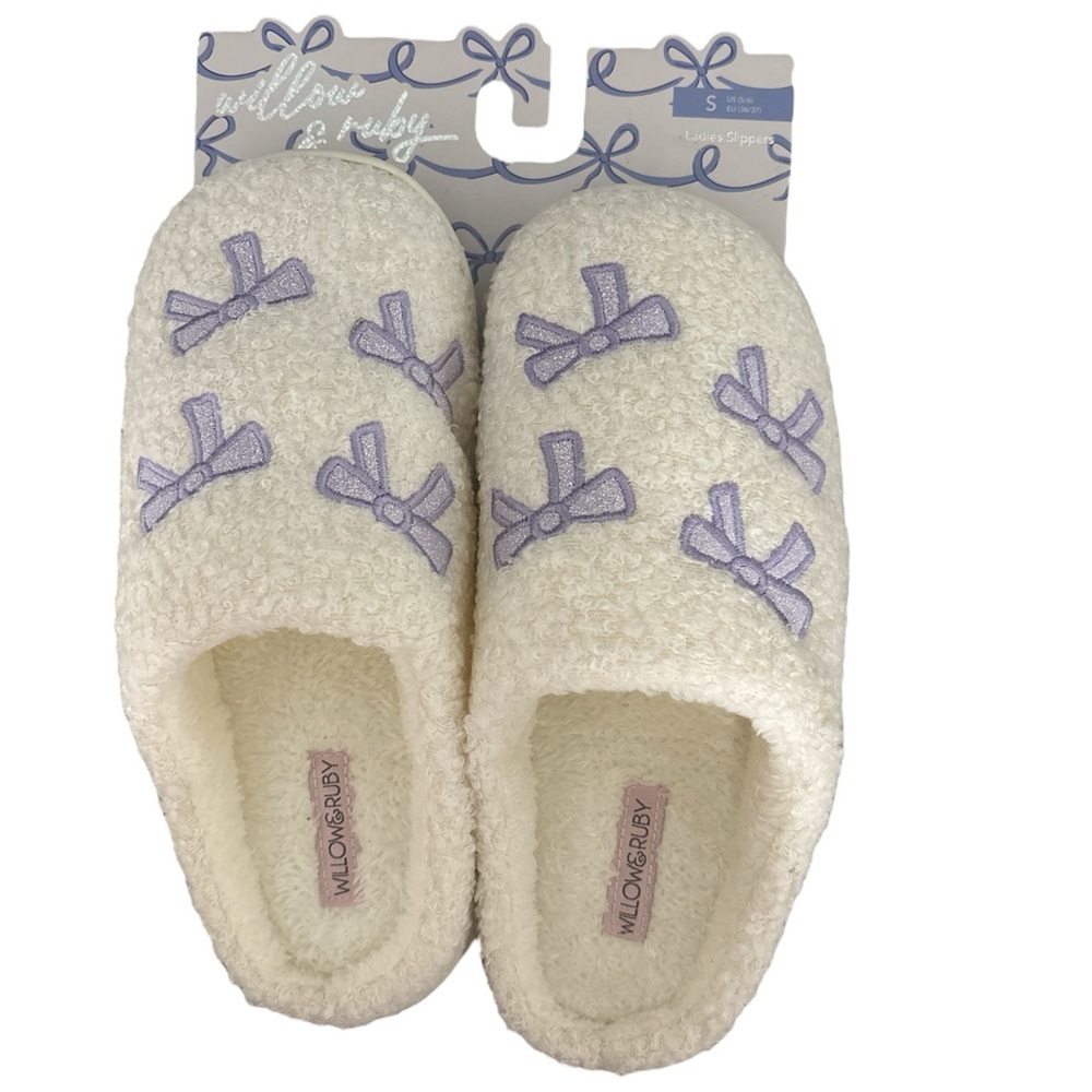 White Slippers with Purple Bows